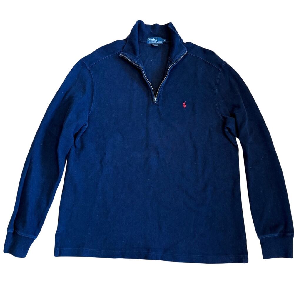 Vintage Polo Ralph Lauren 1/4 Zip Sweater Mens Large Navy Blue Pullover *Read